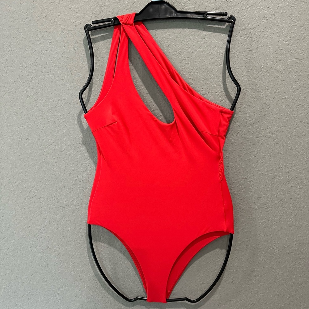 Zimmermann - Empire Teardrop One-Shoulder Cutout Swimsuit Red - Sz US 2-4 FLAW